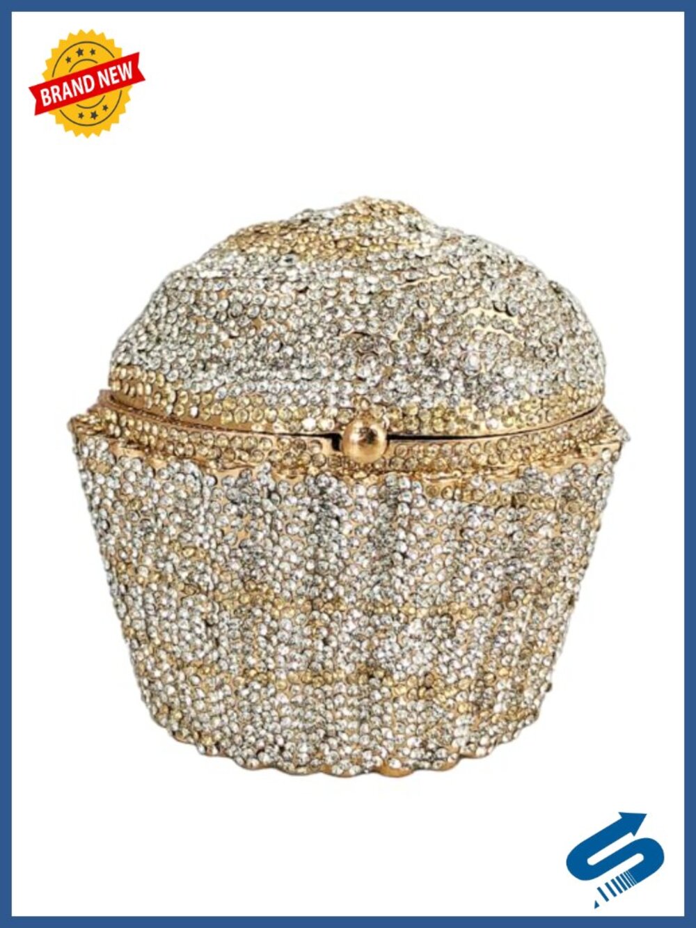 Crystal Rhinestone Cupcake Clutch Evening Bag Faux Leather Formal Party Purse